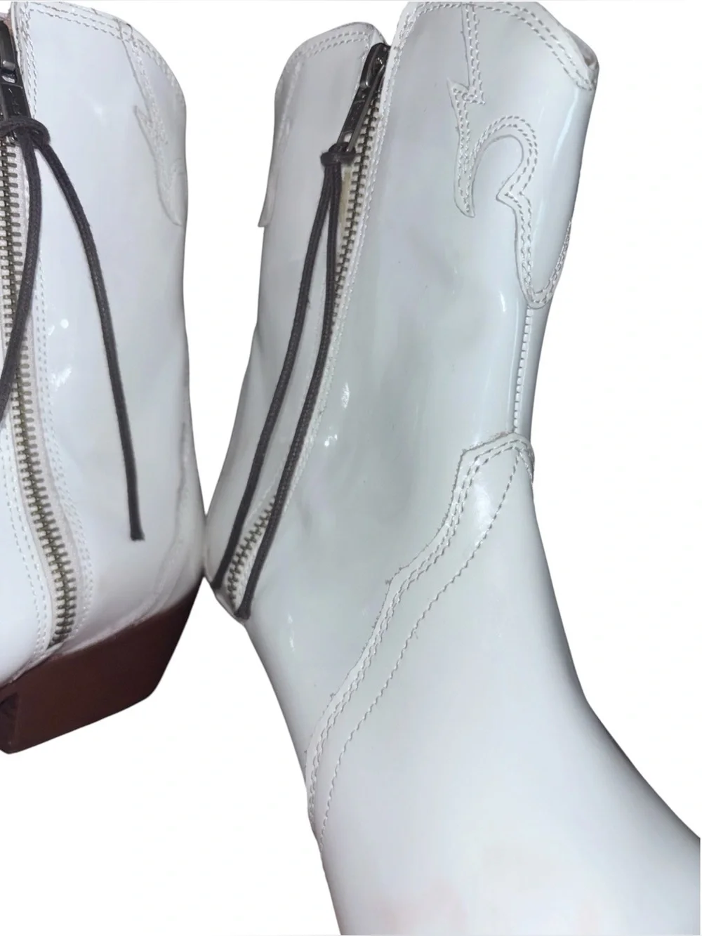 Free People New Frontier Western Booties Ivory White Patent Boots size 9